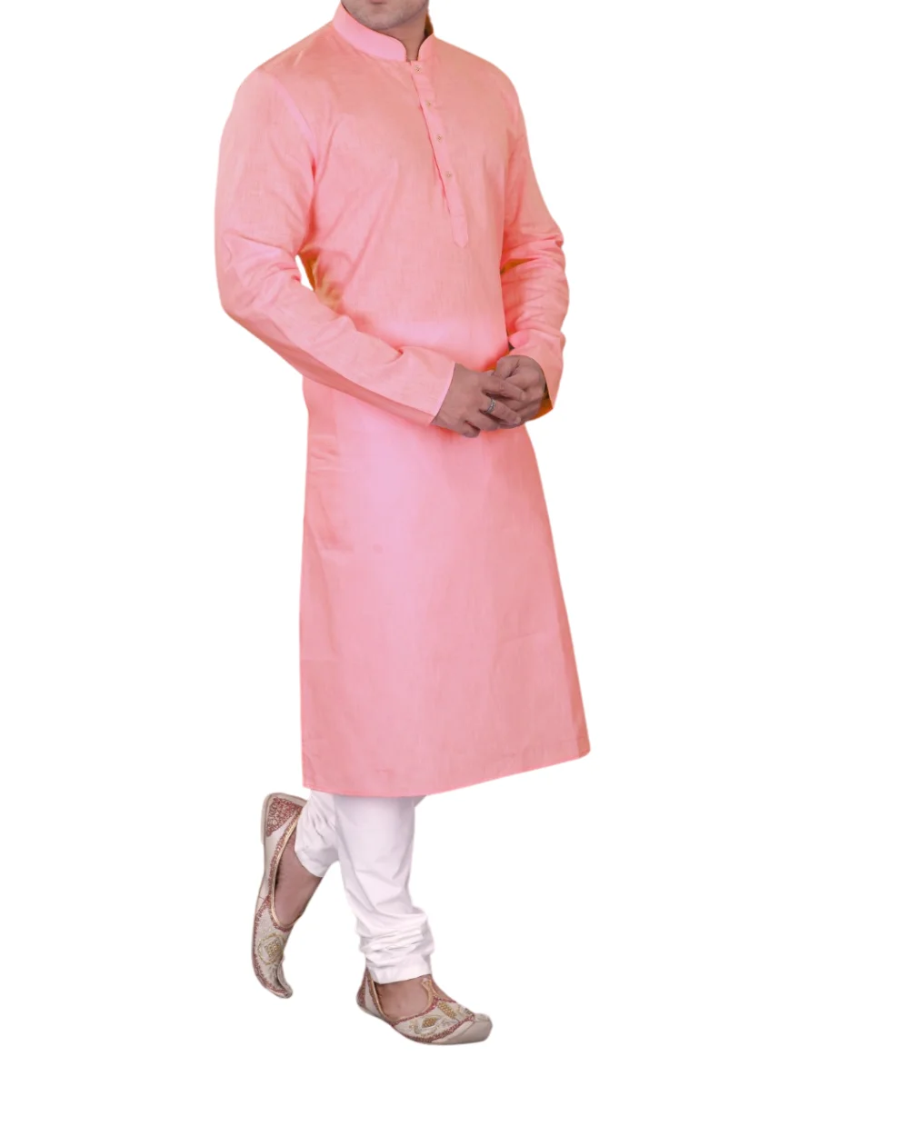 Buy Peach Plain Silk Kurta Pajama for Men Online