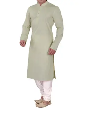 Pista Green Plain Silk Kurta Pajama for Men