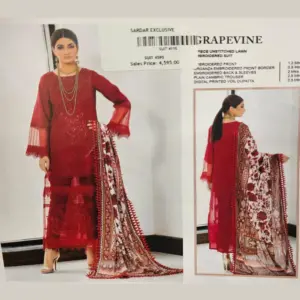 Red Embroidered Pakistani Suit (Grapevine)