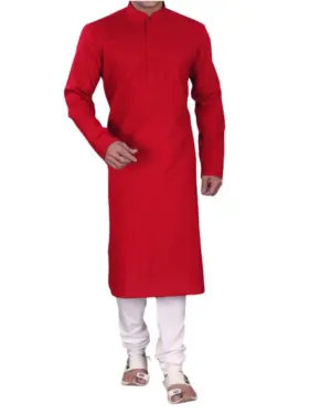 Red Plain Silk Kurta Pajama for Men