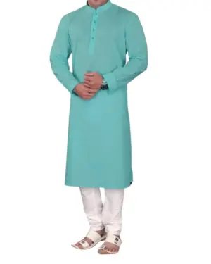 Sea Green Plain Silk Kurta Pajama for Men