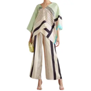 Serene Silk Enchanté Co-ord Set V-Neck Elegance With Lining Print