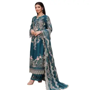 Teal Blue Kahf Embroidered Lawn Suit (Bano)