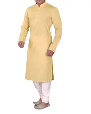 Yellow Plain Silk Kurta Pajama for Men