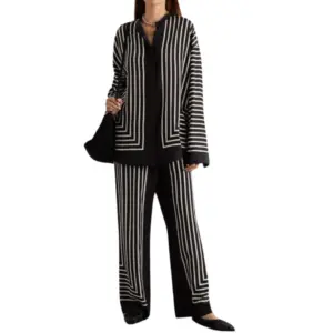 Graphic Stripe Elegance Pantsuit - Monochrome Black Co-ord Set