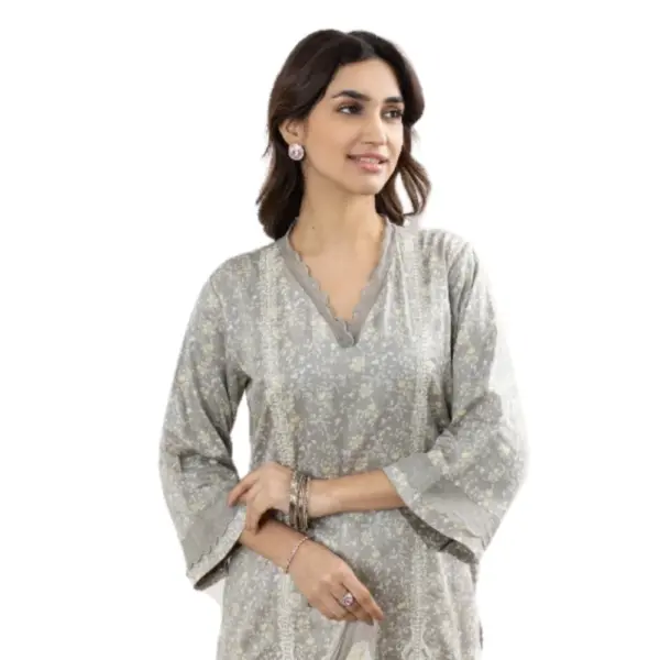 Grey color Glace Cotton Suit with Printed Duppata