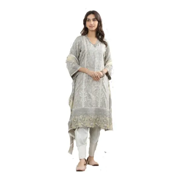 Grey color Glace Cotton Suit with Printed Duppata