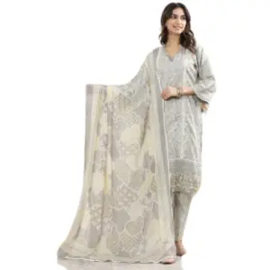 Grey color Glace Cotton Suit with Printed Duppata