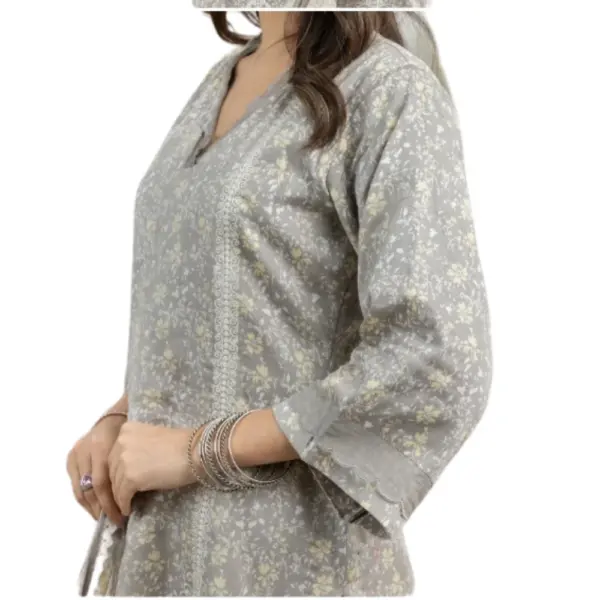 Grey color Glace Cotton Suit with Printed Duppata