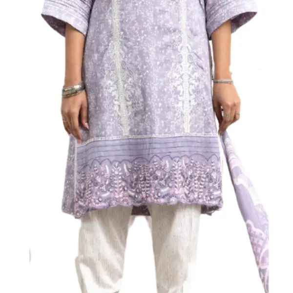 Lavender color Glace Cotton Suit with Printed Duppata