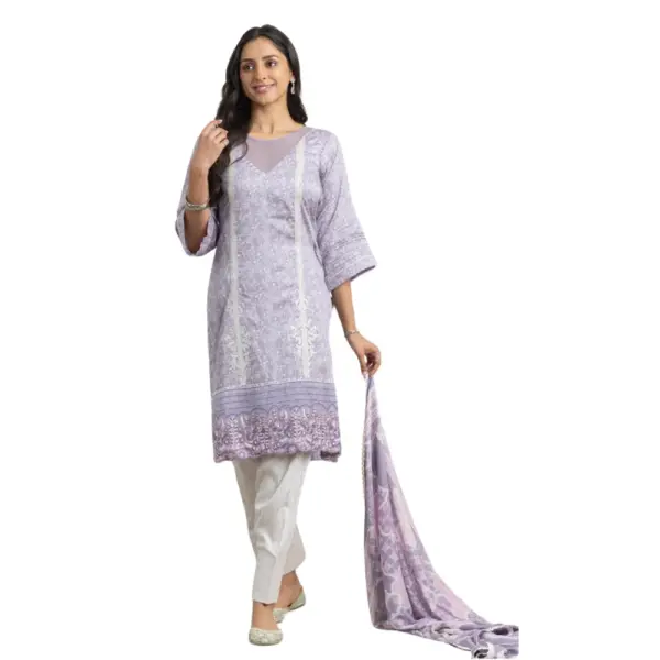 Lavender color Glace Cotton Suit with Printed Duppata