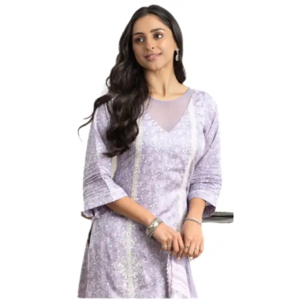 Lavender color Glace Cotton Suit with Printed Duppata