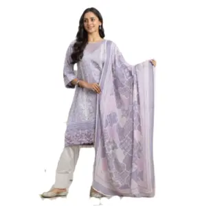 Lavender color Glace Cotton Suit with Printed Duppata