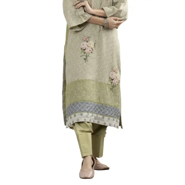 Green Glace Cotton Suit with Printed Duppata