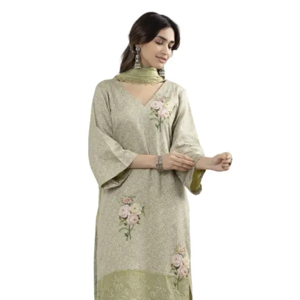 Green Glace Cotton Suit with Printed Duppata