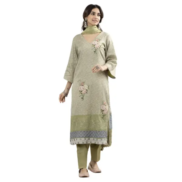 Green Glace Cotton Suit with Printed Duppata