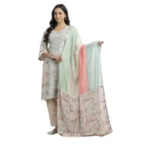 Linen Base Suit With Digital Print Muslin Duppata