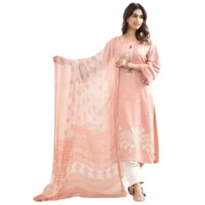 Peach color Glace Cotton Suit with Printed Duppata