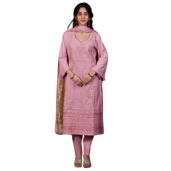 Pink Glace Cotton Suit with Printed Duppata