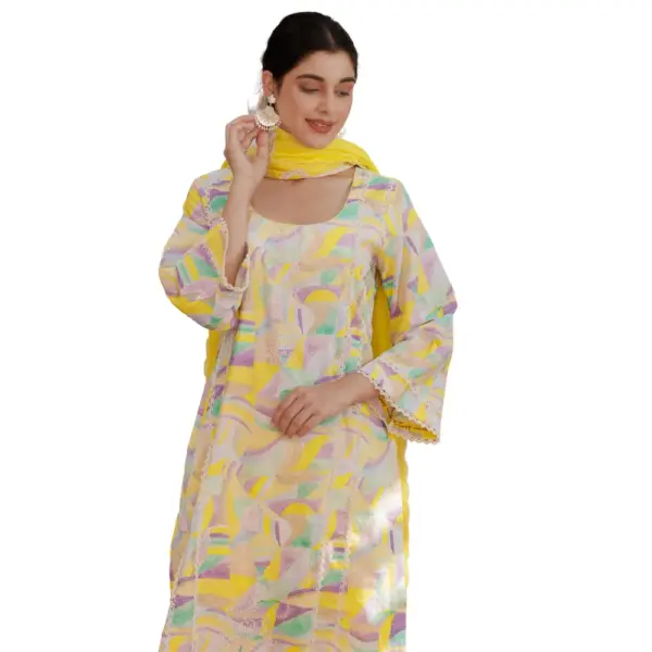 Yellow Aircool base with muslin duppata