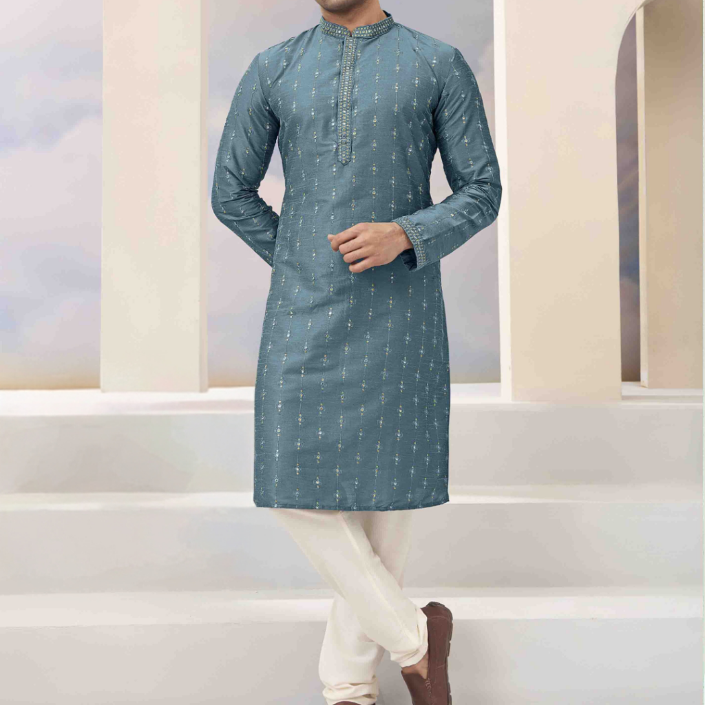 Aegean Blue Kurta Pajama For Men (Ramraz Collection) — free download