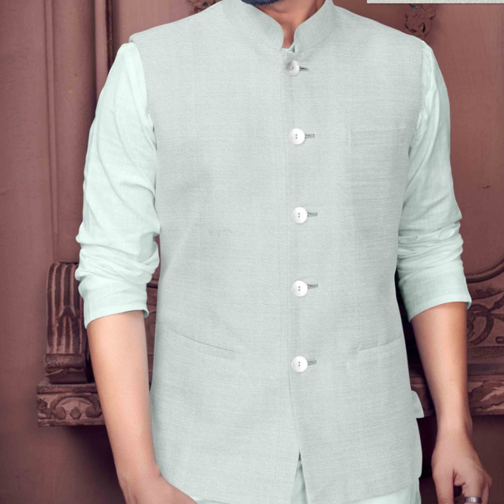 Marian Blue Plain Nehru Jacket for Men