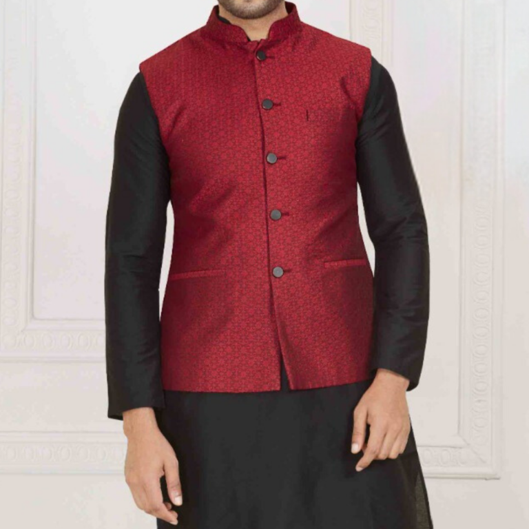 Men'S Maroon Solid Nehru Jacket