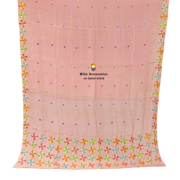 Baby Pink Pure Chinon Patiala Handwork Phulkari with Heavy Palla