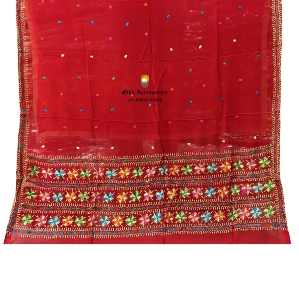 Chili Red Semi Chinon Pure Patiala Handwork Phulkari with Heavy Palla