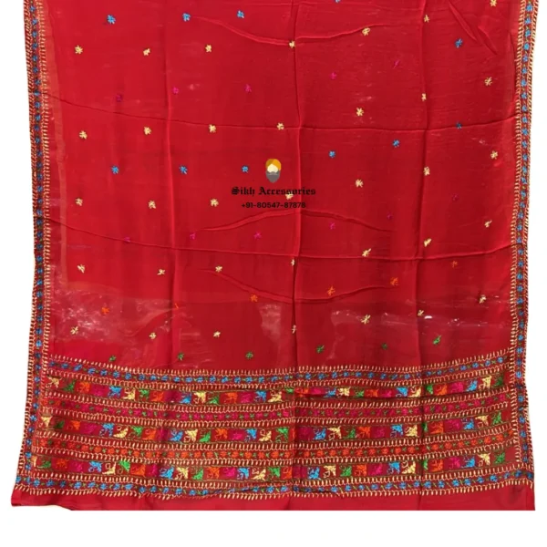 Fire Brick Red Semi Chinon Pure Patiala Handwork Phulkari with Heavy Palla