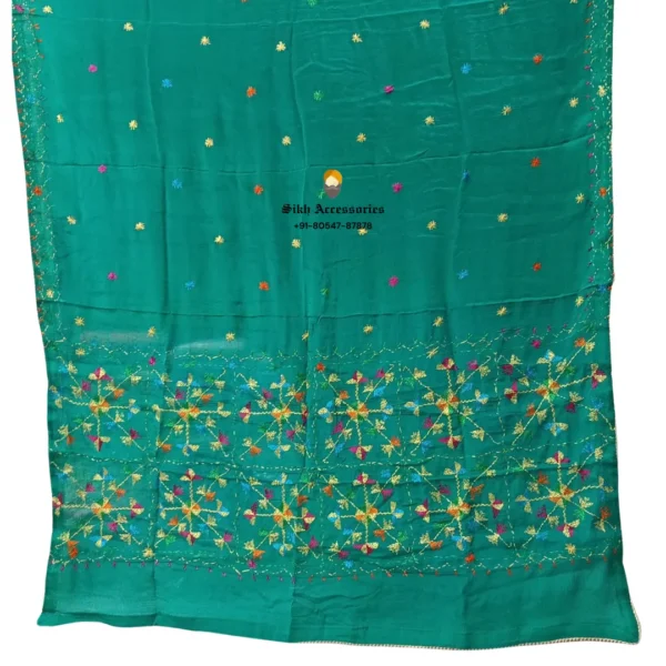 Green Pure Chinon Patiala Handwork Phulkari with Heavy Palla