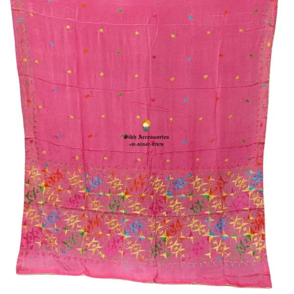 Hibiscus Red Pure Chinon Patiala Handwork Phulkari with Heavy Palla