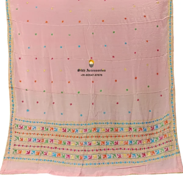 Light Pink Pure Chinon Patiala Handwork Phulkari with Heavy Palla