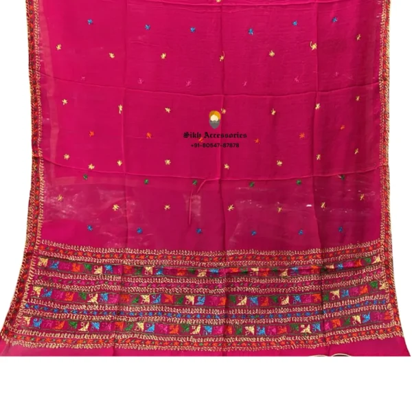 Mexican Pink Semi Chinon Pure Patiala Handwork Phulkari with Heavy Palla