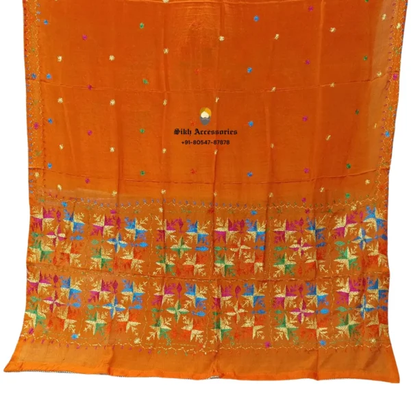 Orange Pure Chinon Patiala Handwork Phulkari with Heavy Palla