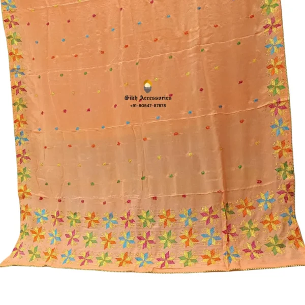 Peach Pink Pure Chinon Patiala Handwork Phulkari with Heavy Palla