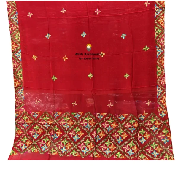 Persian Red Semi Chinon Pure Patiala Handwork Phulkari with Heavy Palla