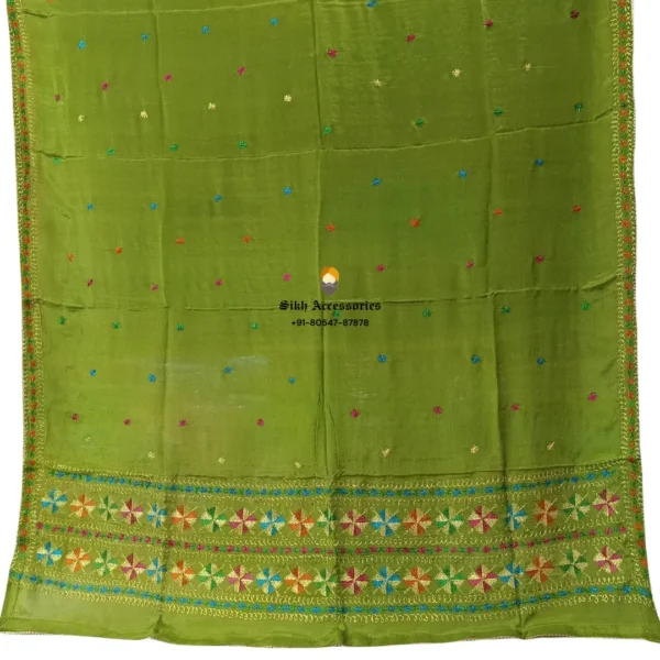 Pickle Green Pure Chinon Patiala Handwork Phulkari with Heavy Palla