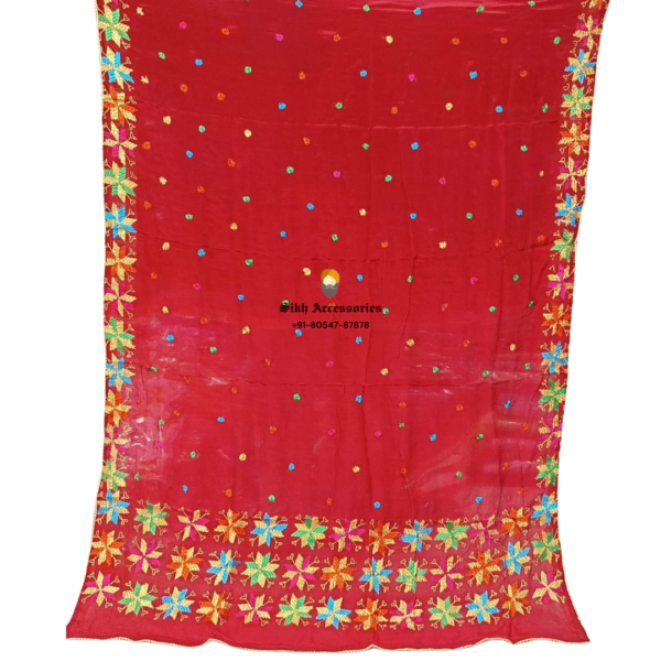 Raspberry Red Pure Chinon Patiala Handwork Phulkari with Heavy Palla