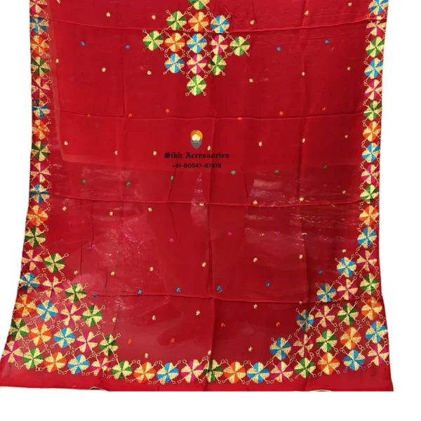 Red Semi Chinon Pure Patiala Handwork Phulkari