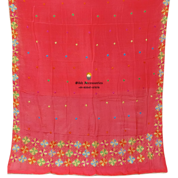 Rose Red Pure Chinon Patiala Handwork Phulkari with Heavy Palla