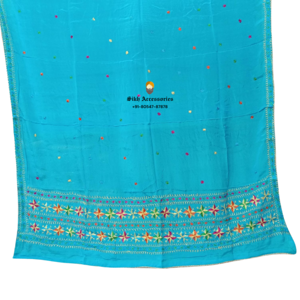 Sky Blue Pure Chinon Patiala Handwork Phulkari with Heavy Palla