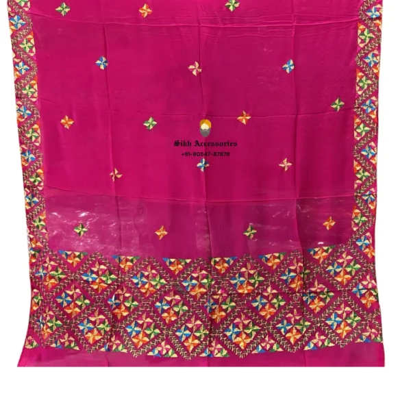 Smitten Pink Semi Chinon Pure Patiala Handwork Phulkari with Heavy Palla