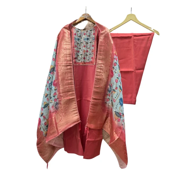 Coral Pink Embroidered Readymade Suit - Image 2