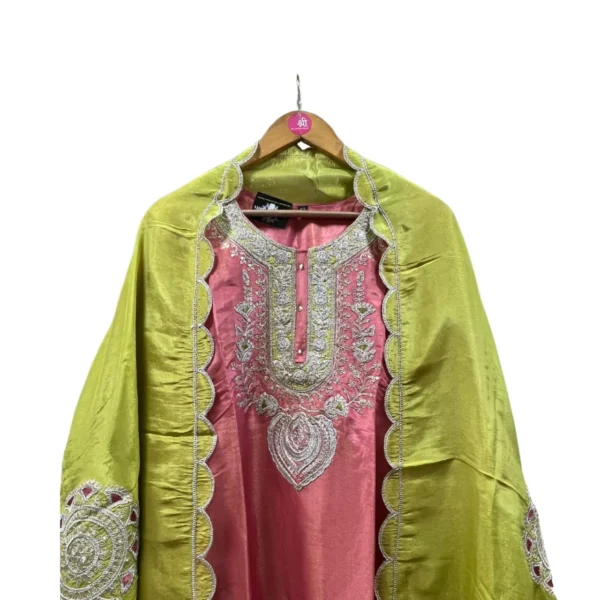 rouge pink & mehndi green pakistani suit