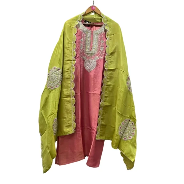 rouge pink & mehndi green pakistani suit