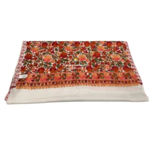 Cream Pashmina Unisex Shawl with Floral Embroidery