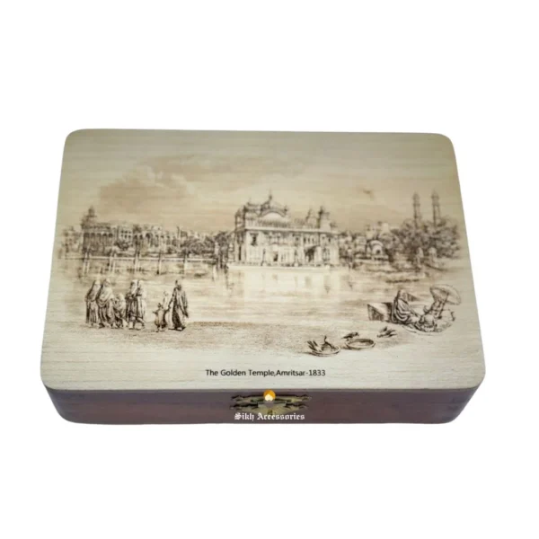 Golden Temple Old Pic Wooden Crafted Gutka Sahib Box