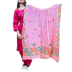 Plain Magenta Pink Suit With Light Pink Phulkari Dupatta