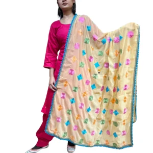 Plain Magenta Pink Suit With Light Yellow Phulkari Dupatta